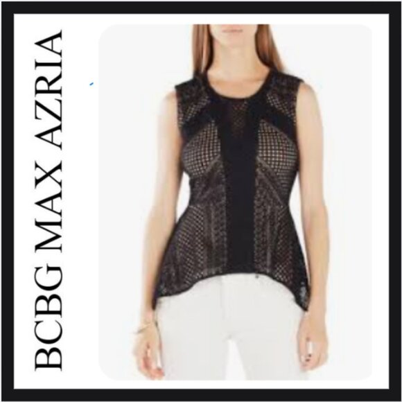 NWT BCBGMAXAZRIA Dalina Lace Peplum Top - Picture 1 of 5